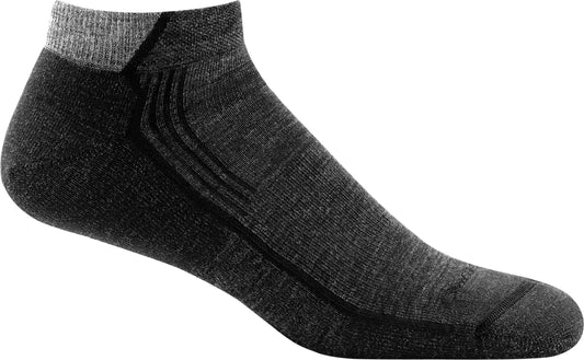 Gray and black ankle sock with a ribbed top.