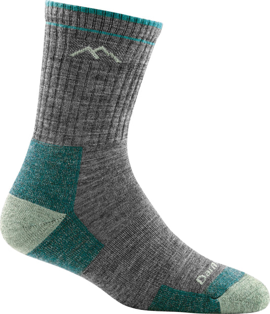 Gray hiking sock with green accents.