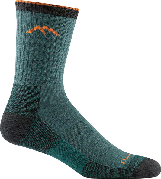 Green crew sock with a mountain logo on the calf and a dark gray heel.