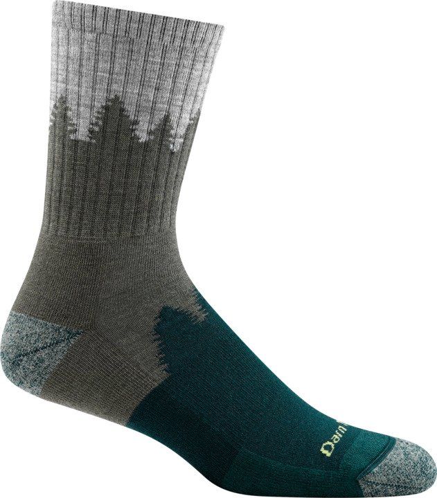 Crew-cut sock with tree pattern along the ribbed upper portion.