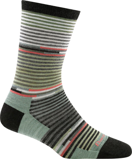 Striped light green sock with black toe and heel.