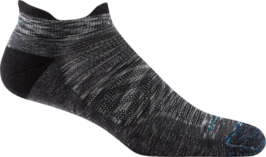 Grey athletic sock with black heel and toe.