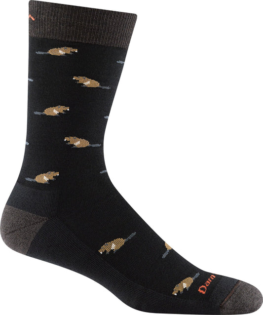 Black sock with beavers and dark grey toe, heel and top.
