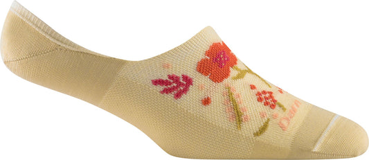 Beige no-show sock with floral pattern.