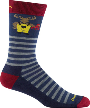 Striped sock with moose wearing construction gear.
