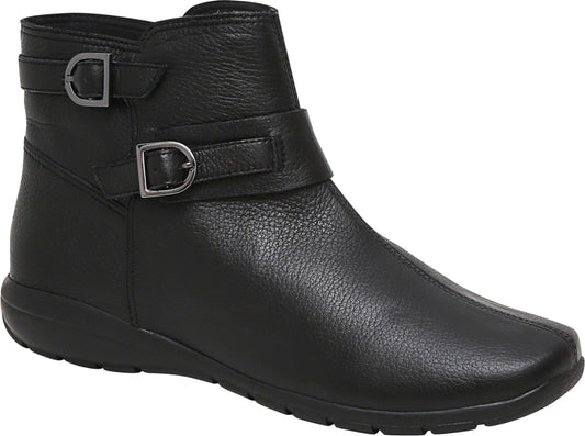 Black leather ankle boot with buckle straps