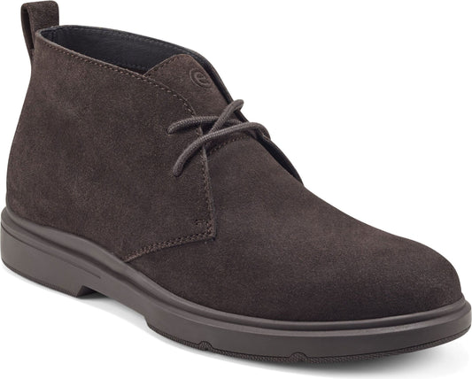Dark brown suede chukka boot with laces and pull tab