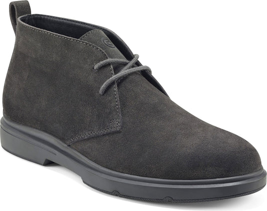 Gray suede Chukka boot with matching laces and sole.