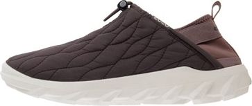 A brown slip-on shoe with a white sole.