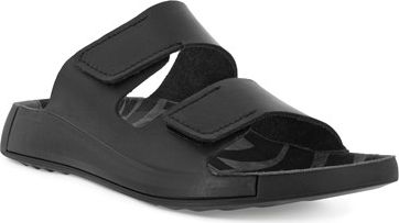 Black sandal with two velcro straps.