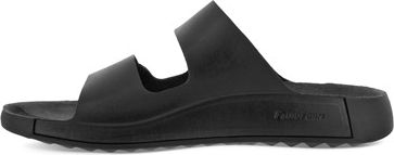 Black slide sandal with two straps.