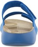 Blue sandal with two velcro straps.