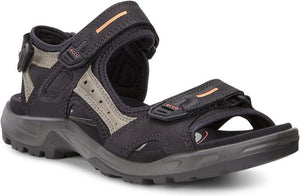 Black sandal with velcro straps and gray accents.