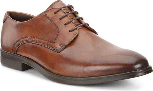 Men's brown leather dress shoe with a lace-up closure.