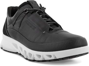 Black leather athletic shoe with a white sole.