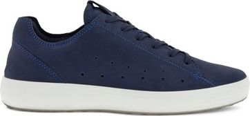 Navy blue sneaker with white sole.