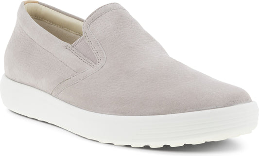 Gray slip-on shoe with white sole.