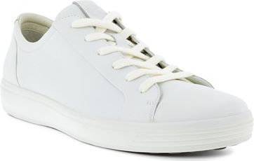 A plain white sneaker with white laces and a low profile.