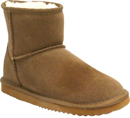 Brown ankle-high boot with light-colored lining.
