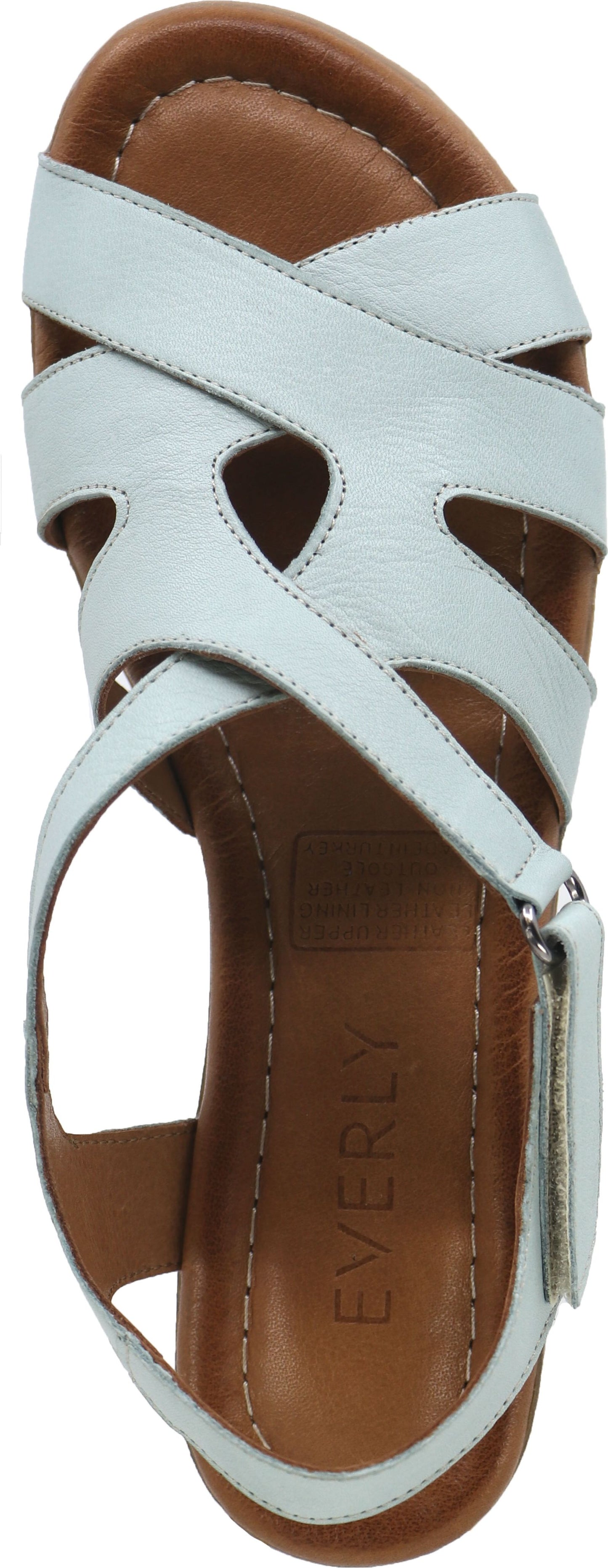 a pair of light blue strappy sandals