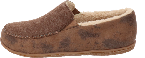 Brown slip-on slipper with fuzzy lining.
