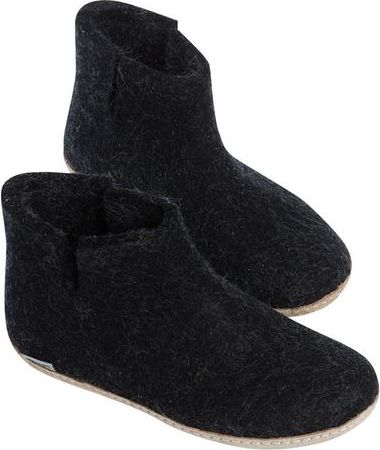 Glerups Slippers Wool Felt Boot Leather Sole Charcoal
