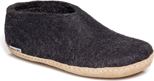 Glerups Slippers Wool Felt Shoe Leather Sole Charcoal