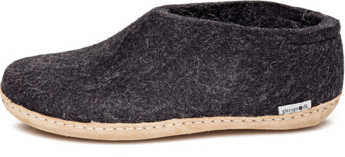 Glerups Slippers Wool Felt Shoe Leather Sole Charcoal