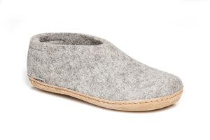 Gray wool slipper with a tan sole.
