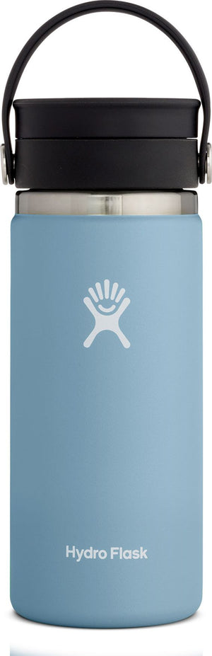 A light blue water bottle with a black cap and handle.