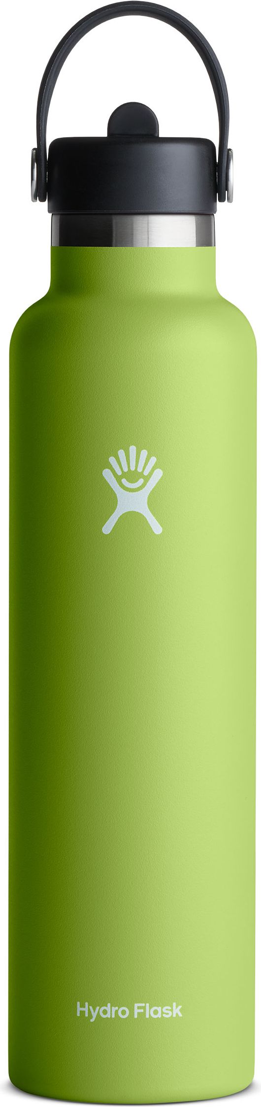 green water bottle with a black lid and carrying handle
