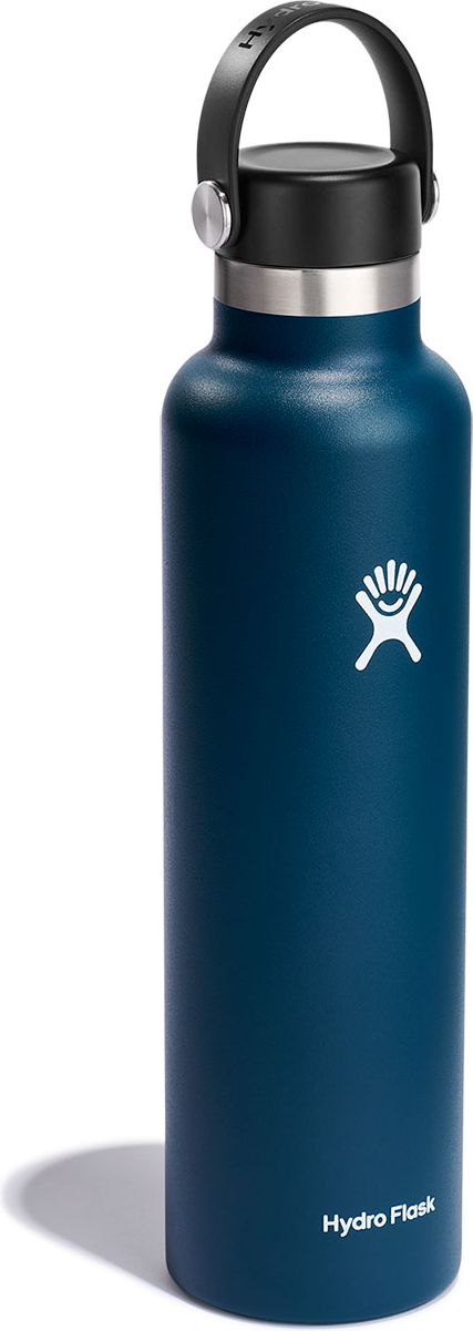 Hydro Flask water bottle in blue with a handle.