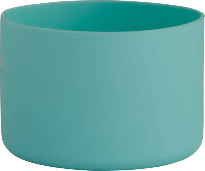 Teal cylindrical silicone boot for a water bottle.