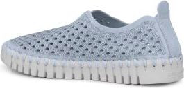 A light blue slip-on shoe with a perforated design and a white lug sole.