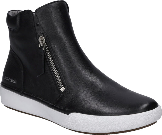 Black ankle boot with white sole and side zipper. Text 'JOSEF SEIBEL' on the side.