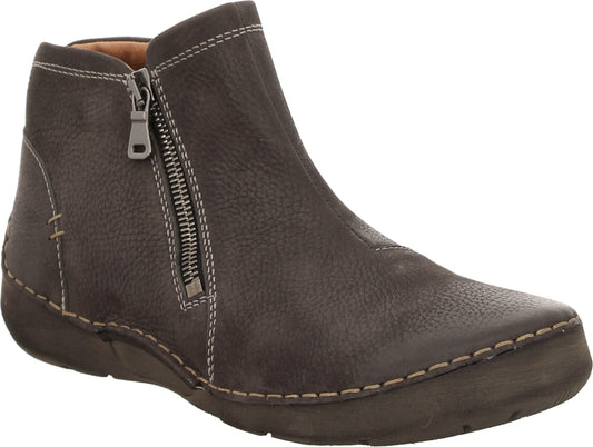 Dark gray ankle boot with zipper.