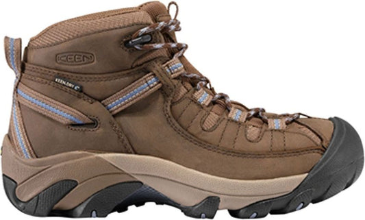 Brown leather hiking boot with black toe and heel.