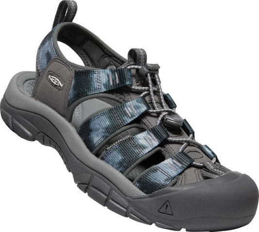 Gray and blue waterproof sandal with a closed toe and adjustable straps.
