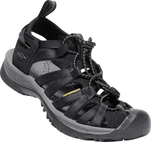 Black waterproof sandal with grey sole and toe cap, adjustable straps, and heel loop.