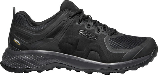 A black athletic shoe with a low profile and black laces.