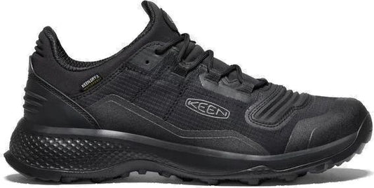A black, low-rise athletic shoe with KEEN DRY text on the side.