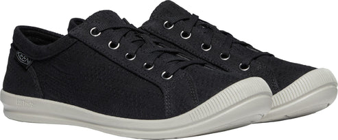 A pair of black low-top sneakers with white soles and laces.