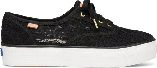 A black lace sneaker with a thick white sole.