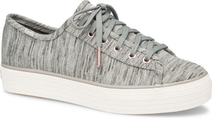 Gray striped lace-up sneaker with white sole.