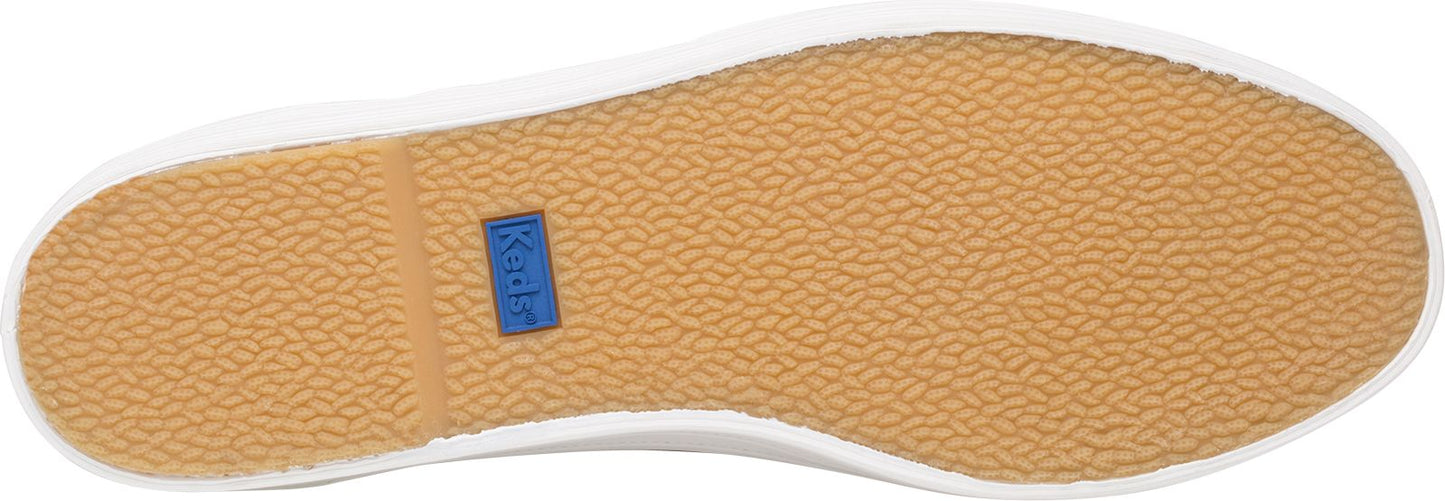 A shoe sole with a textured brown surface and a blue rectangular logo.