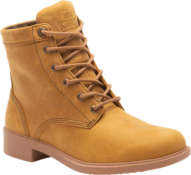 Tan lace up boot with visible stitching