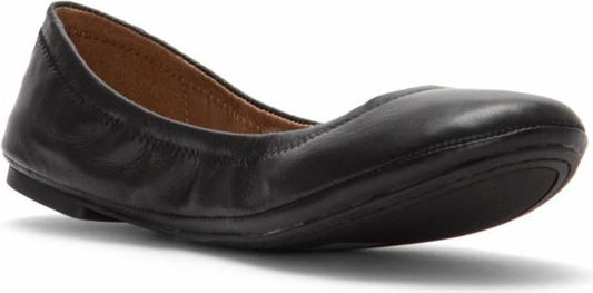 A black ballet flat shoe.