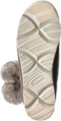 Beige ridged shoe sole with two round fuzzy decorations.