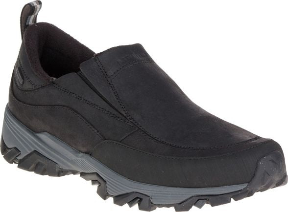 A black, slip-on hiking shoe with gray sole.