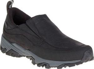 A black, slip-on hiking shoe with gray sole.